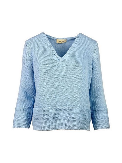 scollo a v donna in cotone con bordo lavorato azzurro Gran Sasso | 13208-20907510